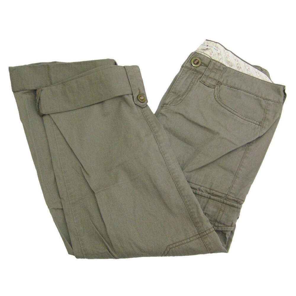 TOMMY HILFIGER Womens Size 6 Brown Flat Front Cargo Chino Pants 6 Pockets Cotton